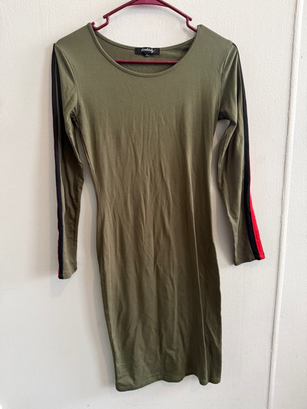Kendall & Kylie Olive Long Sleeve Bodycon Dress with Stripe Detail